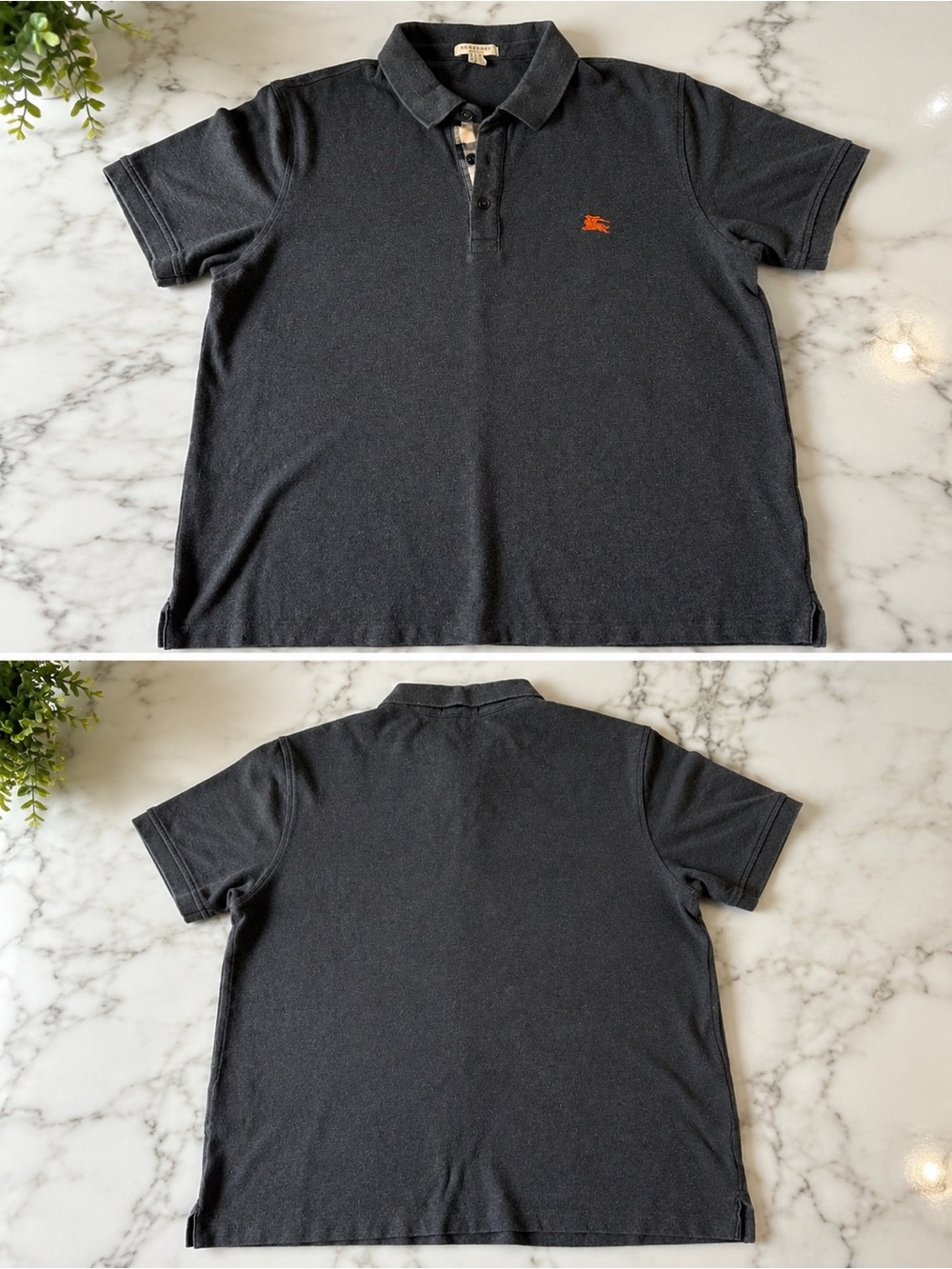 Burberry Brit Men’s Charcoal Gray Polo Shirt Nova Check 100% Cotton, Large